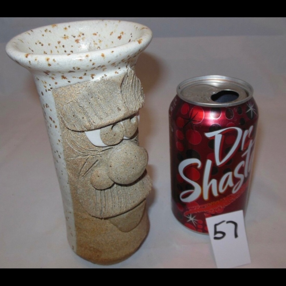 VINTAGE RARE STONEWARE POTTERY CLAY FUNNY FACE TALL MUG STEIN